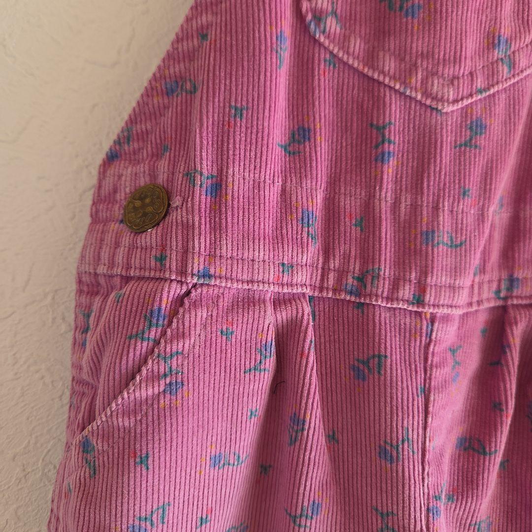 OshKosh☆ 花柄コーデュロイオーバーオール 18М　80年代　USA製　紫