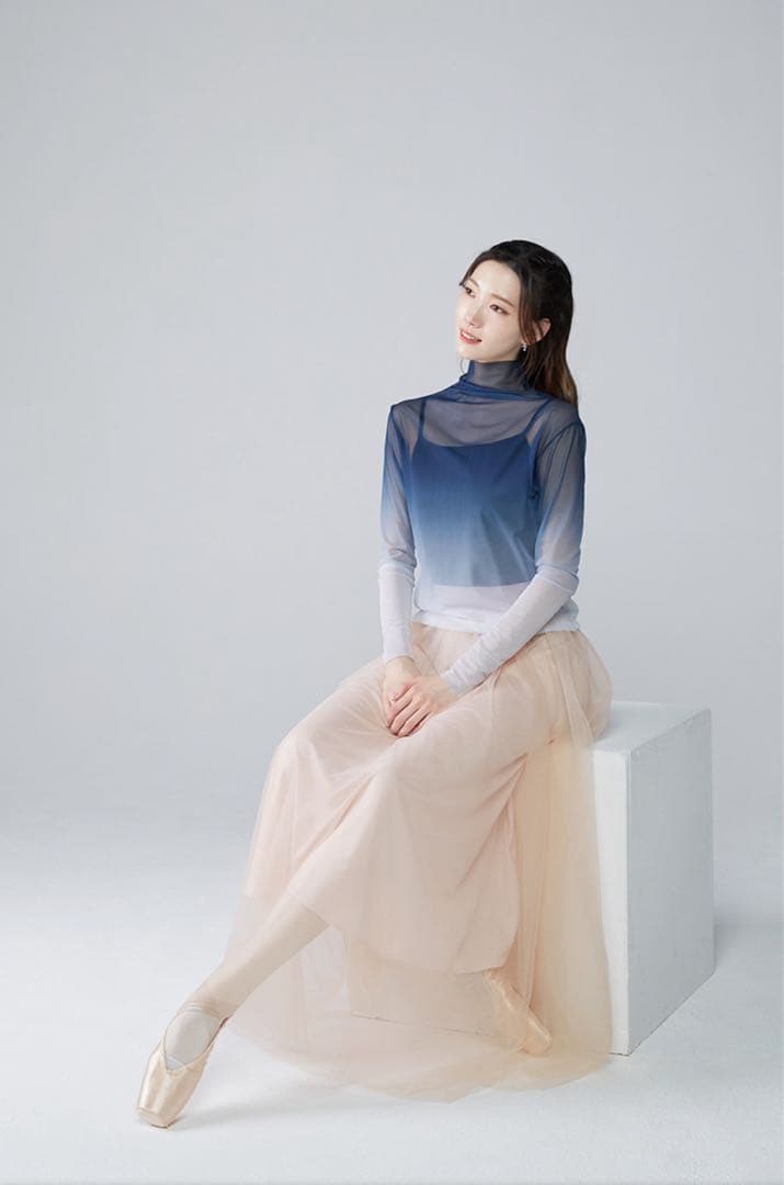 ミント様 ハイネックメッシュトップ　バイプリエ　オンブレ　ネイビー