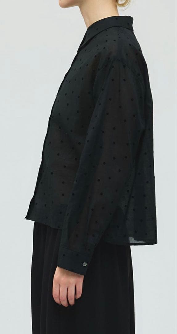 mizuiro ind フロッキードットプリントシャツ / ブラック