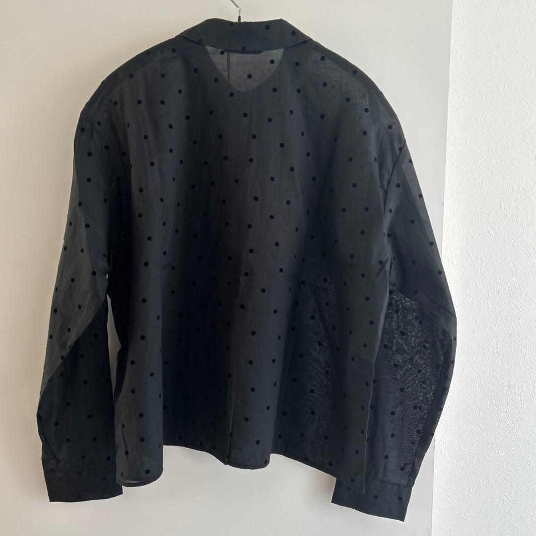 mizuiro ind フロッキードットプリントシャツ / ブラック