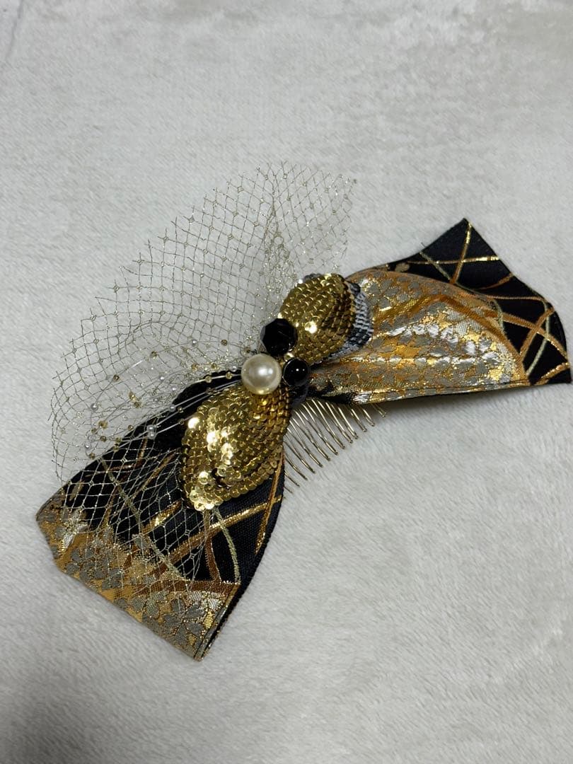 髪飾り 成人式 結婚式　謝恩会　和装 洋装　シャルマン　ブラック　ゴージャス