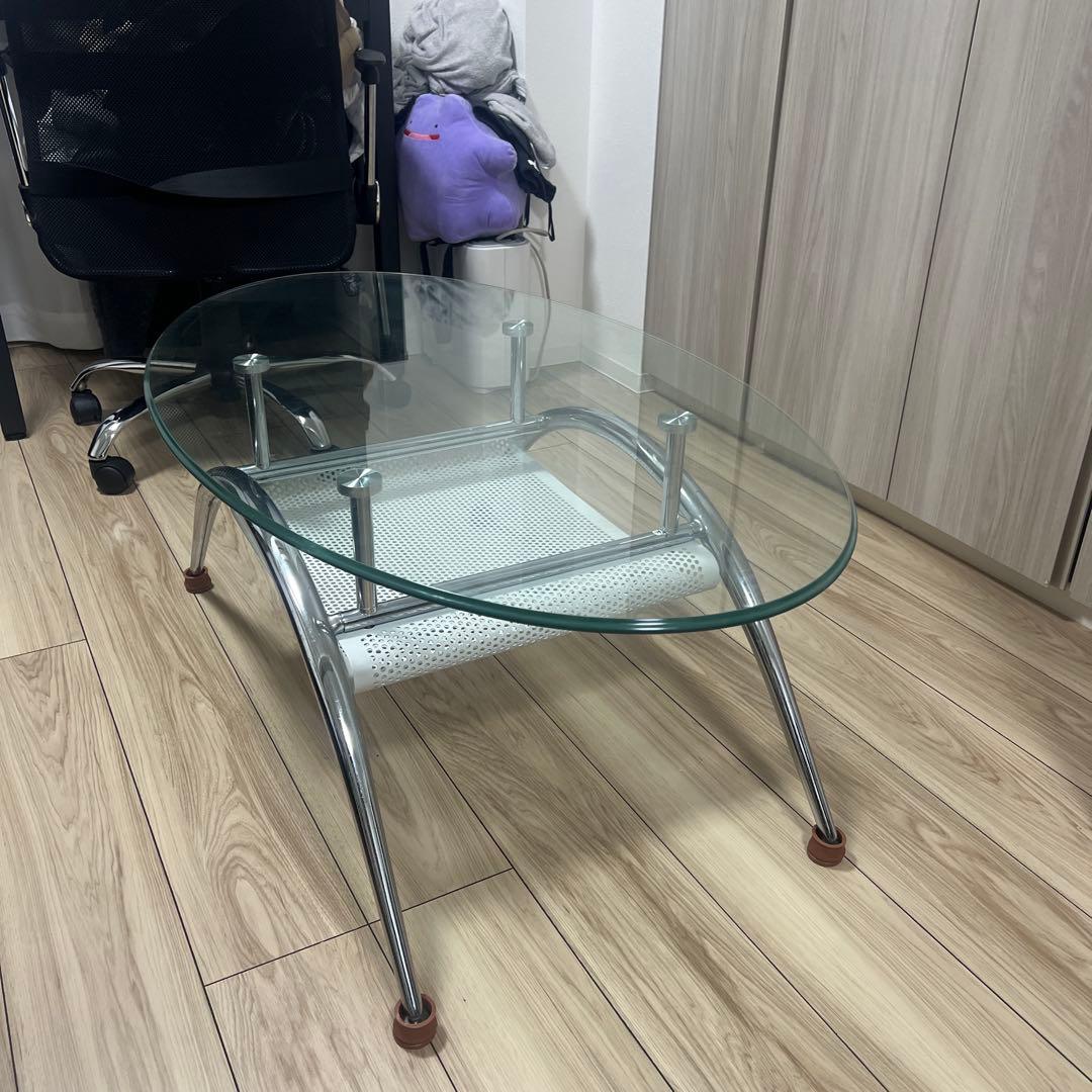 ガラス センターテーブル 楕円 ローテーブル 曲線デザイン たのメル便