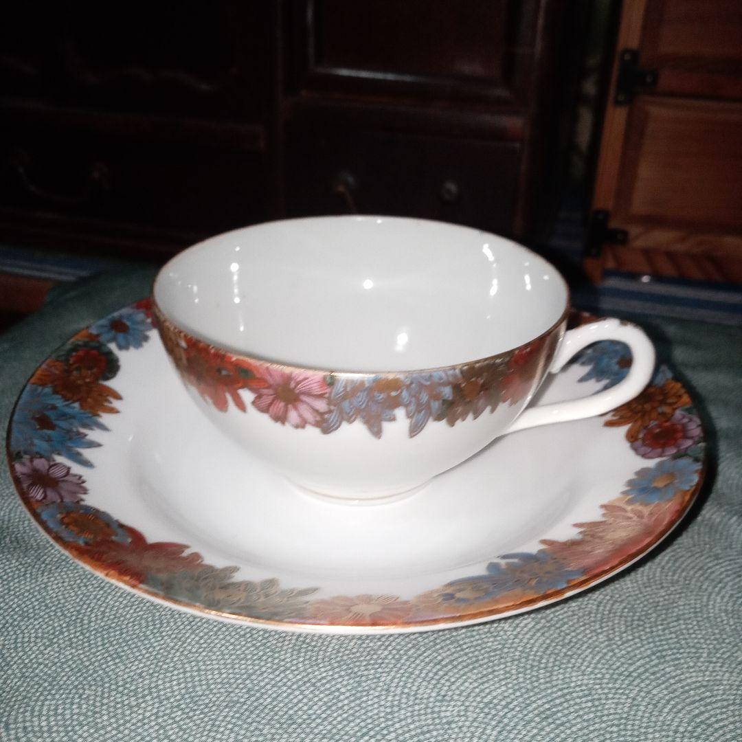 レトロ　九谷焼　カップ&ソーサー　旭山