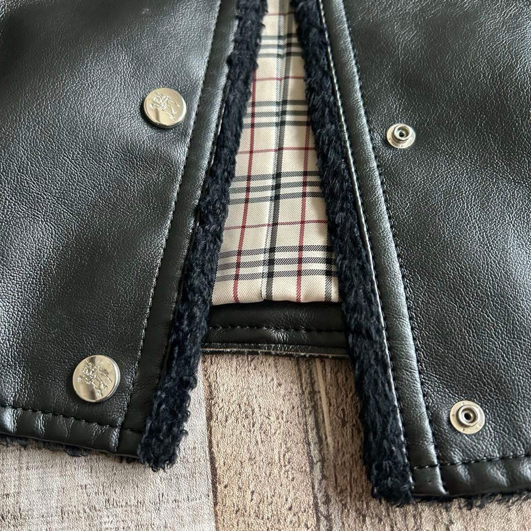 バーバリーブルーレーベル✿ボアジャケット 合成皮革 裏地ノバチェック 38 黒