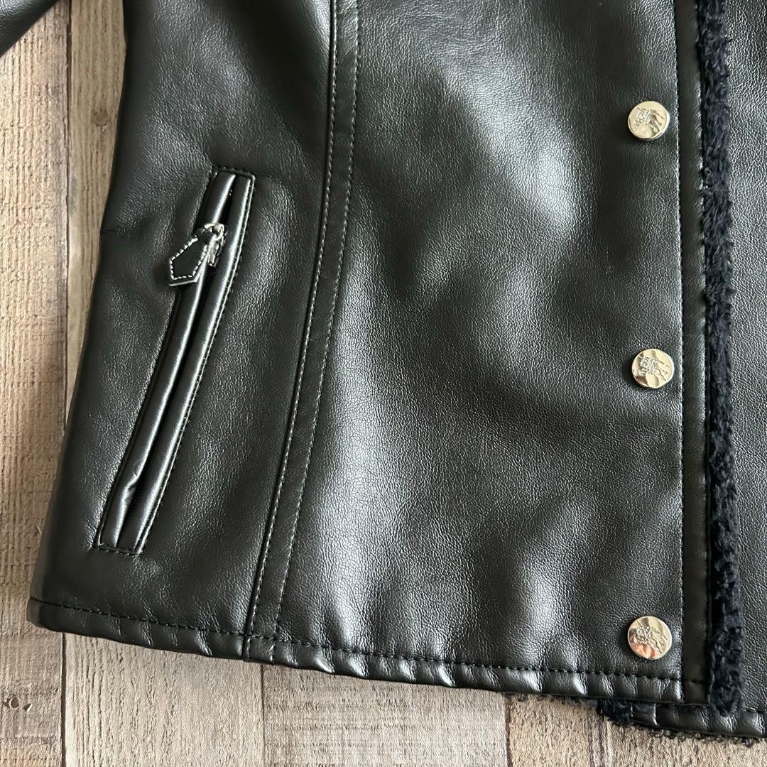 バーバリーブルーレーベル✿ボアジャケット 合成皮革 裏地ノバチェック 38 黒