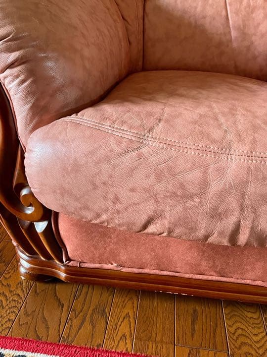 イタリア製　本革　ハイバックゆったり　1人掛けソファー