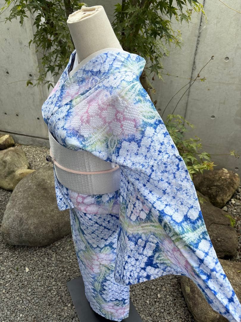 有松絞り浴衣新品 仕立て上りhanashibori白青地