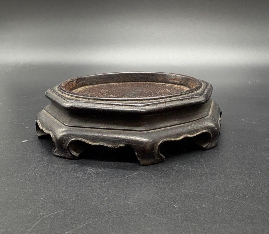 鋳銅 唐木花台付 花紋 花瓶 /金工 花器 花入