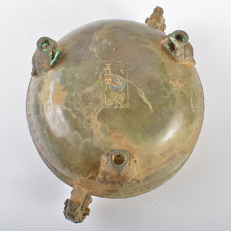 中国　古銅青銅　饕餮文　三足大香炉　在銘　D　R5234B