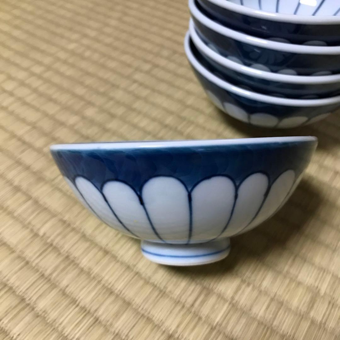 有田焼　源右衛門窯　染付菊割紋飯碗5個セット