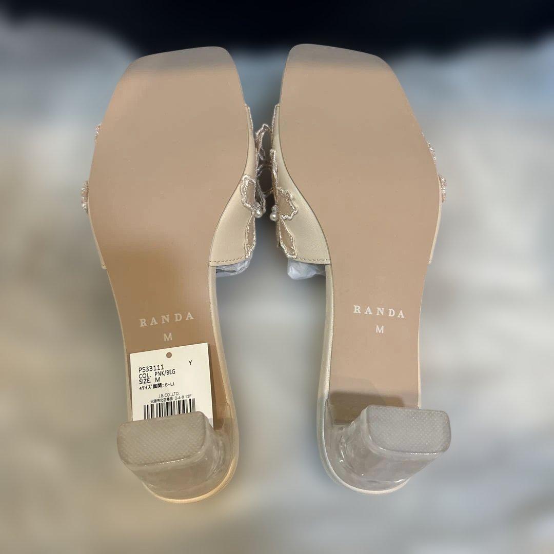 【新品未使用】RANDA フラワー×ビーズ ミュールサンダル M ピンクベージュ