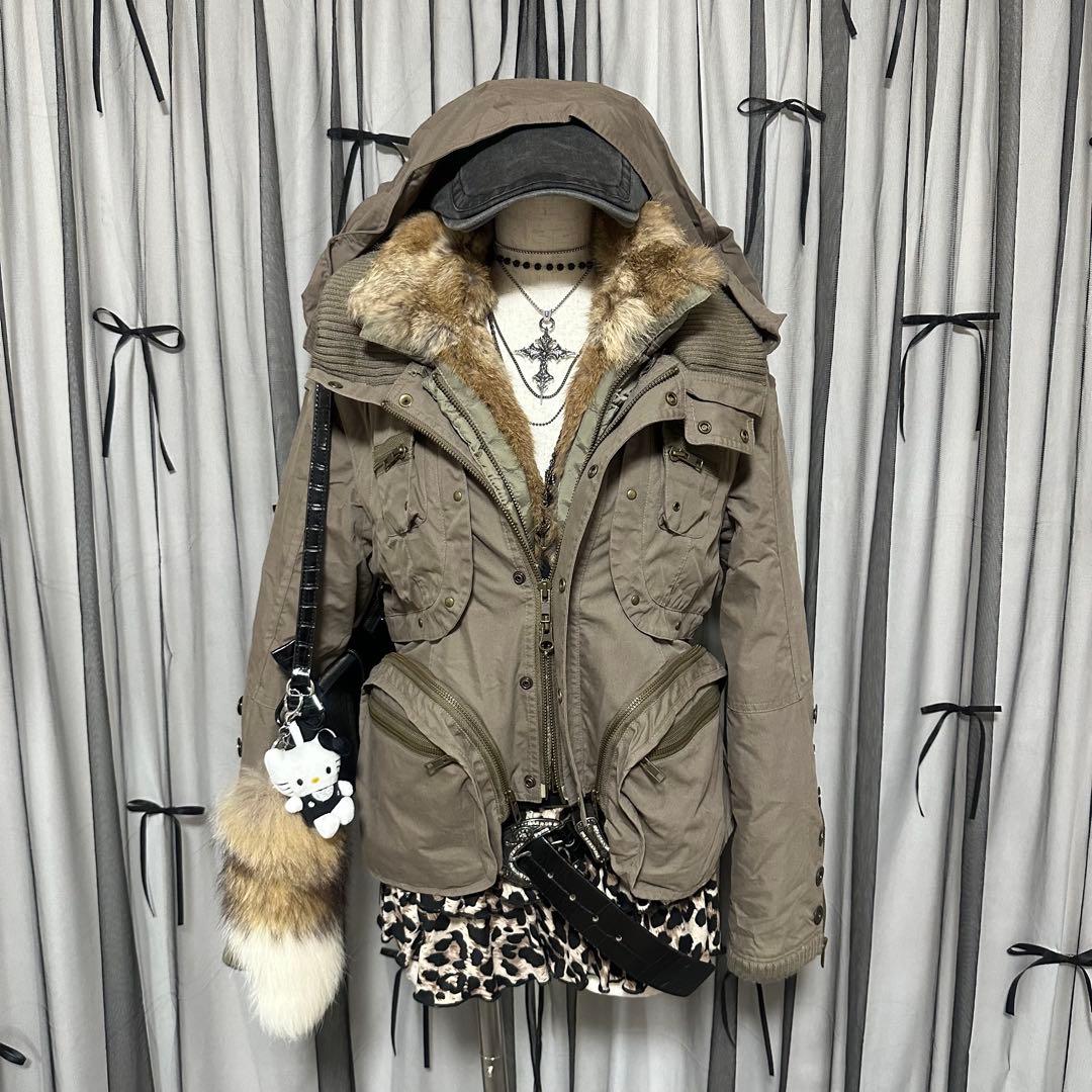 平成ギャルy2k　ファー付き　ミニタリージャケット　フェアリーグランジ　パーカー