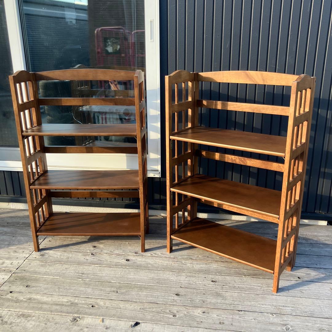 ② 北欧レトロ 木製フレーム 3段折りたたみラック 飾り棚 オープンラック 花台