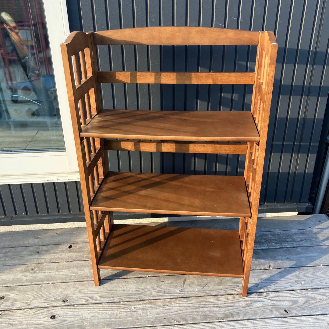 ② 北欧レトロ 木製フレーム 3段折りたたみラック 飾り棚 オープンラック 花台