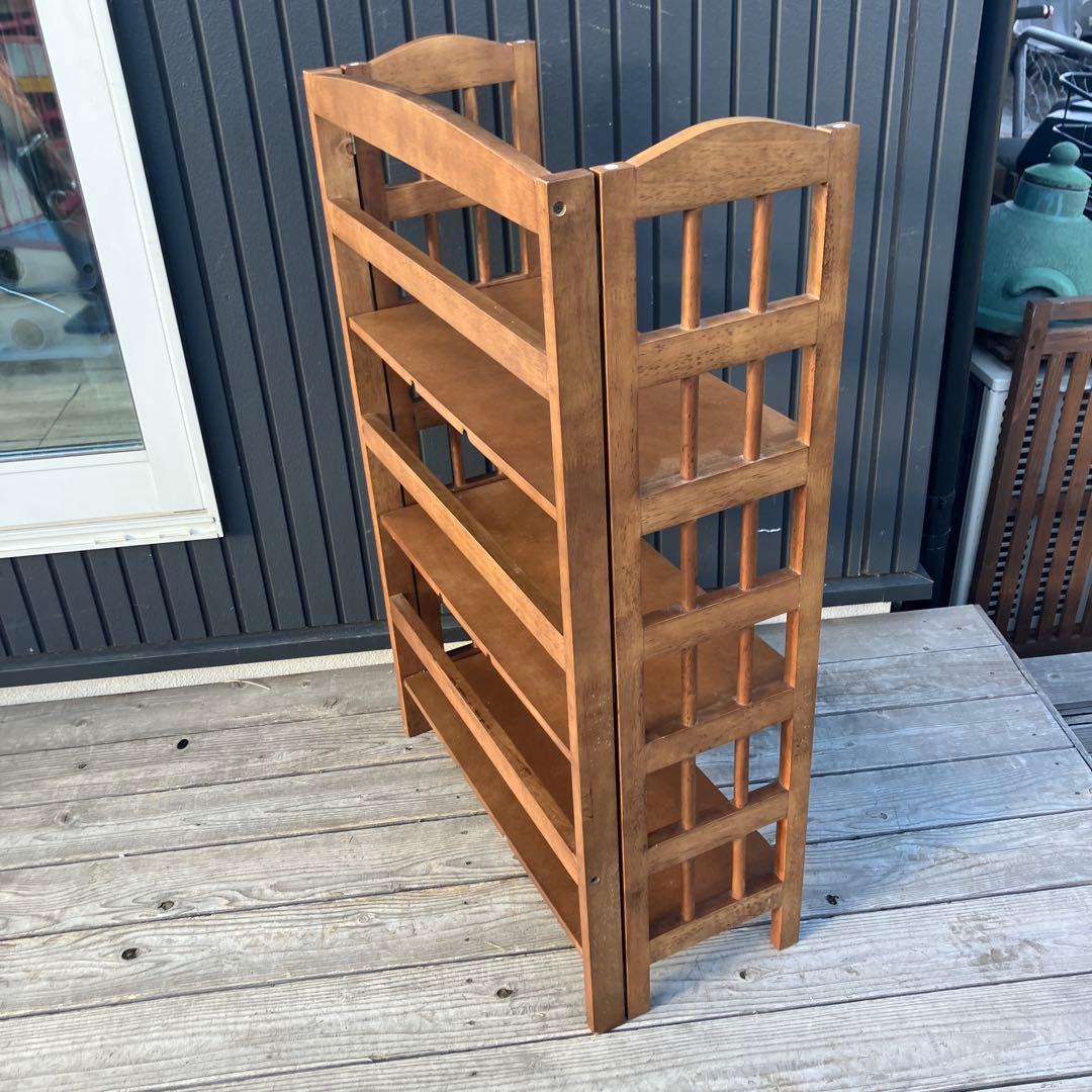 ② 北欧レトロ 木製フレーム 3段折りたたみラック 飾り棚 オープンラック 花台