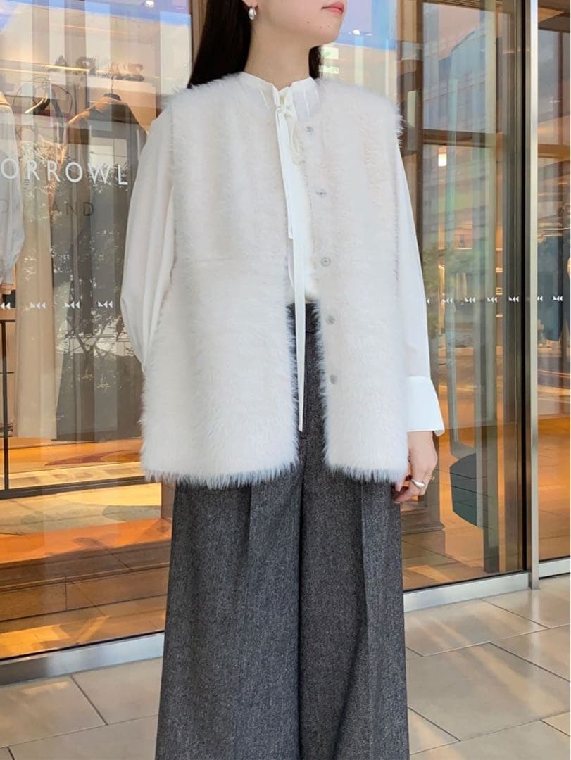 美品 ボールジィ クリアデシン ボウタイブラウス 長袖 ホワイト