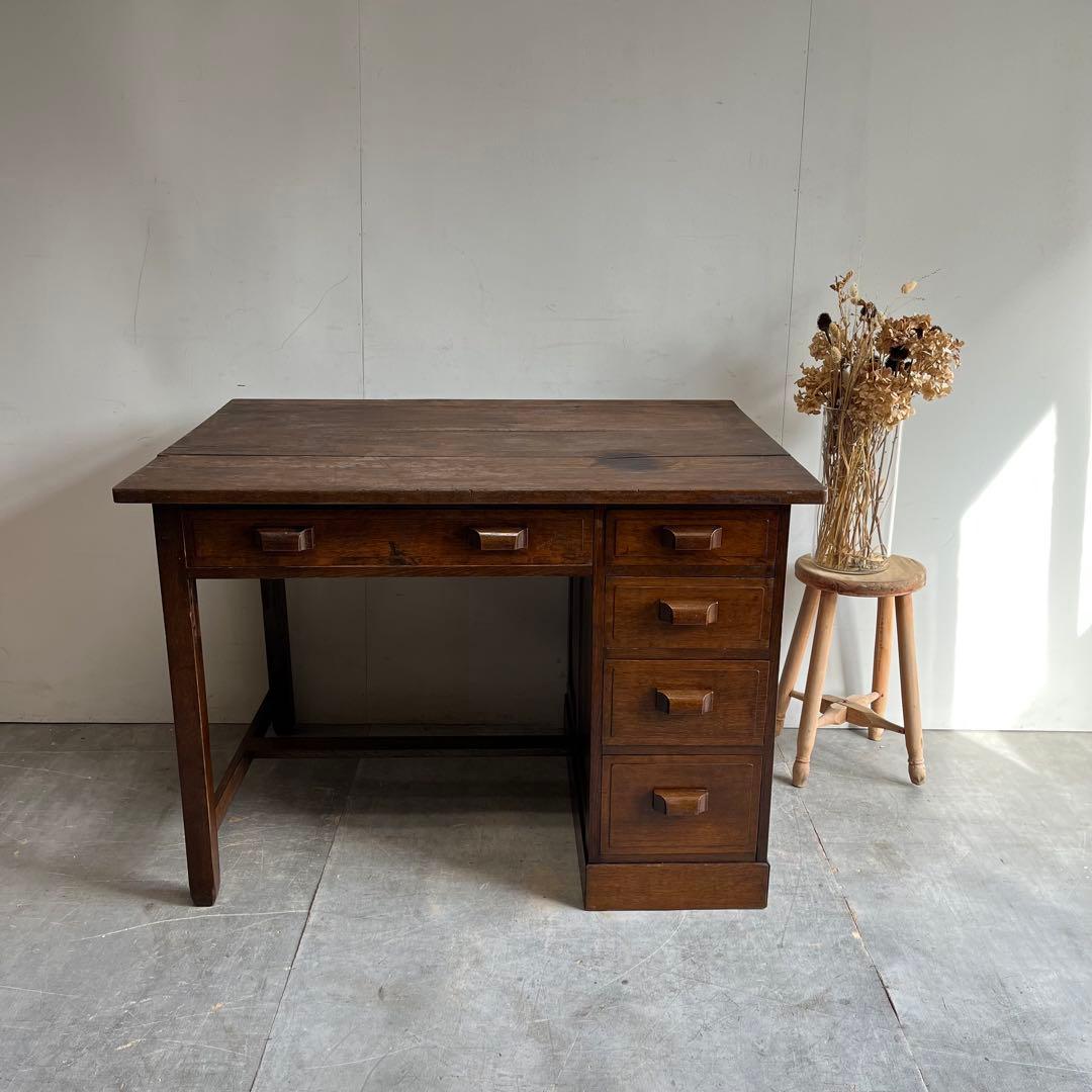アンティーク 片袖机 デスク テーブル 昭和レトロ z481