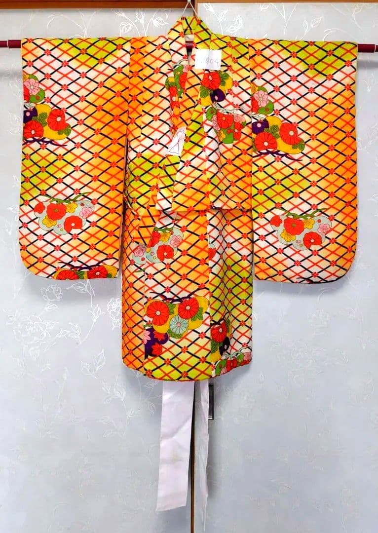 RK404アンティーク子供着物着丈77センチ裄丈38センチしつけ糸付き綺麗美品