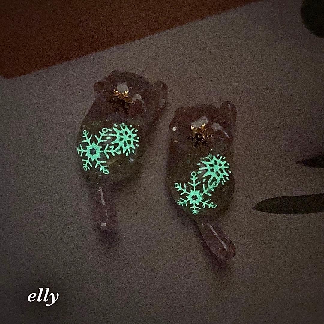 【やの様】1555.天然石　琉球ガラス　クリスマス　肉球　ジャンピング猫　レジン