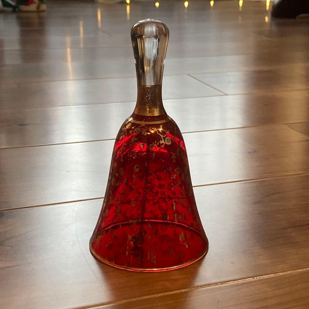 ヴェネツィアングラス 金彩 赤 ガラスベル／イタリア製