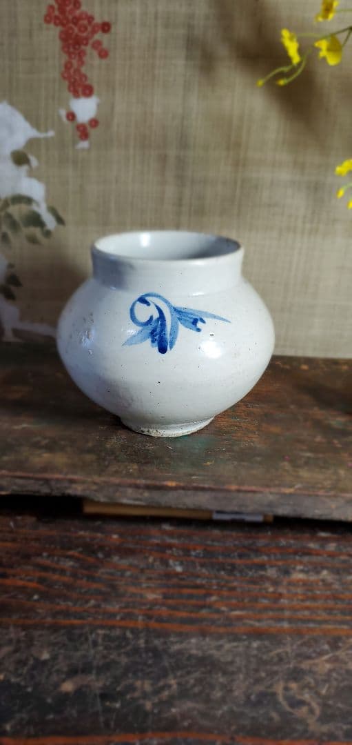 李朝 古美術 青華白磁 花文壺