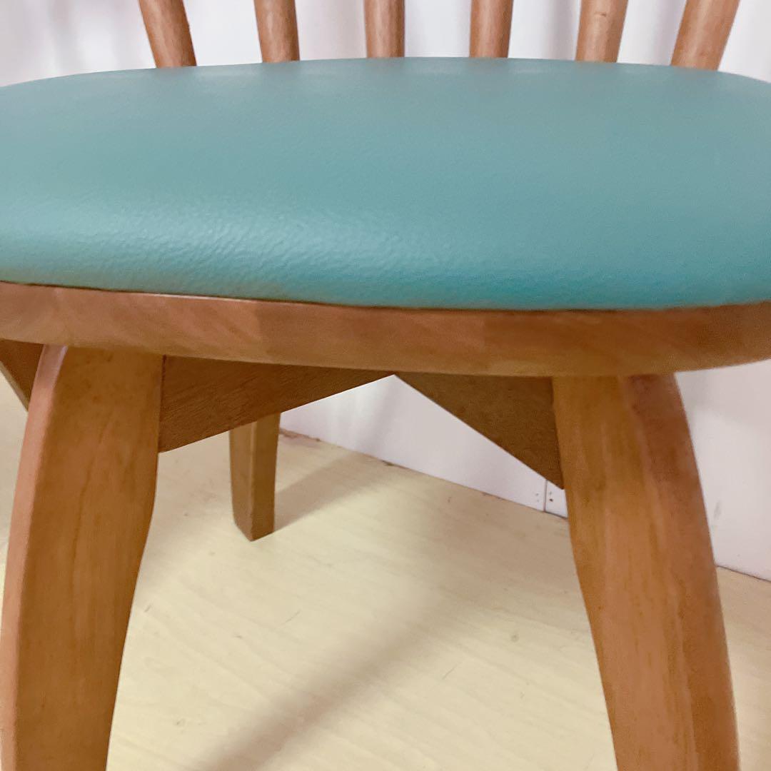 木製　回転チェア　2脚セット　ダイニングチェア　回転椅子　北欧　座面グリーン