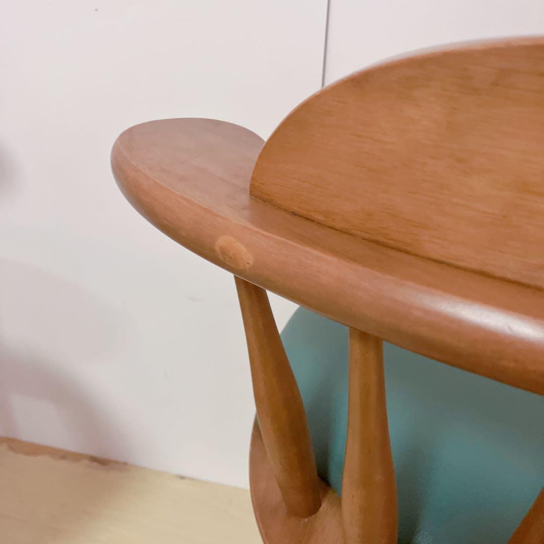 木製　回転チェア　2脚セット　ダイニングチェア　回転椅子　北欧　座面グリーン