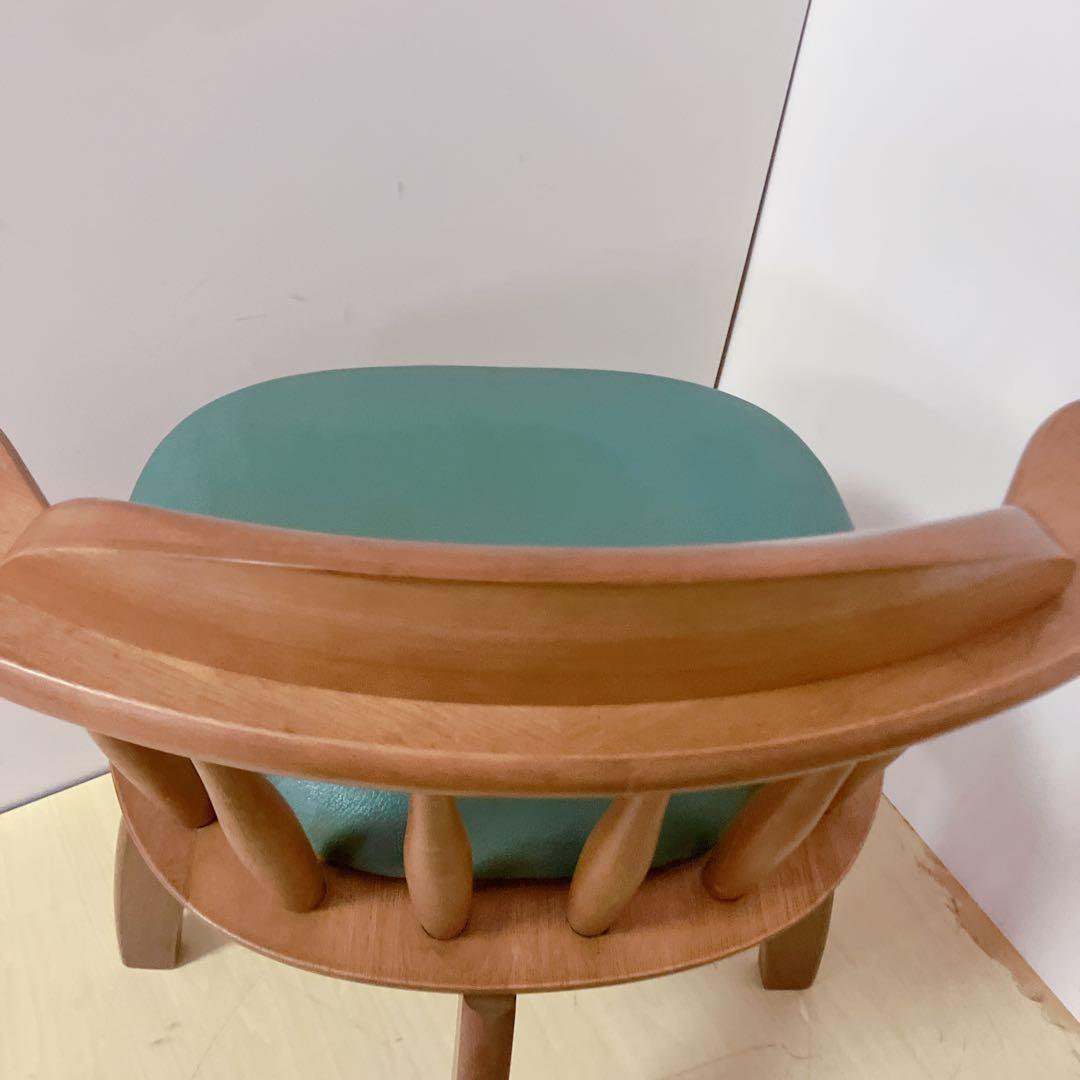 木製　回転チェア　2脚セット　ダイニングチェア　回転椅子　北欧　座面グリーン