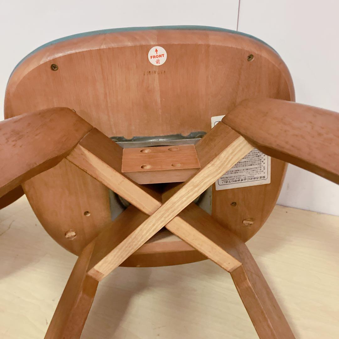 木製　回転チェア　2脚セット　ダイニングチェア　回転椅子　北欧　座面グリーン