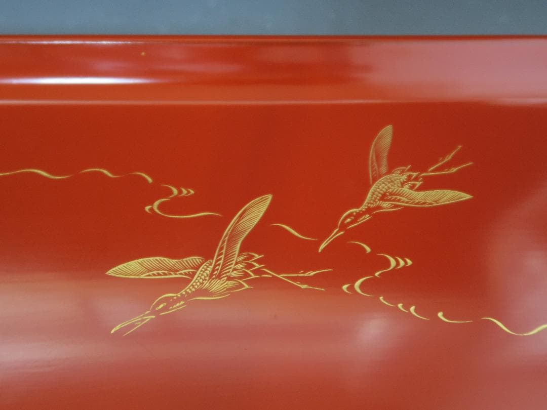 【輪島塗】屠蘇器 稲忠漆芸堂謹製 鶴亀松竹梅 沈金 洗朱 壱組 天然木 共箱