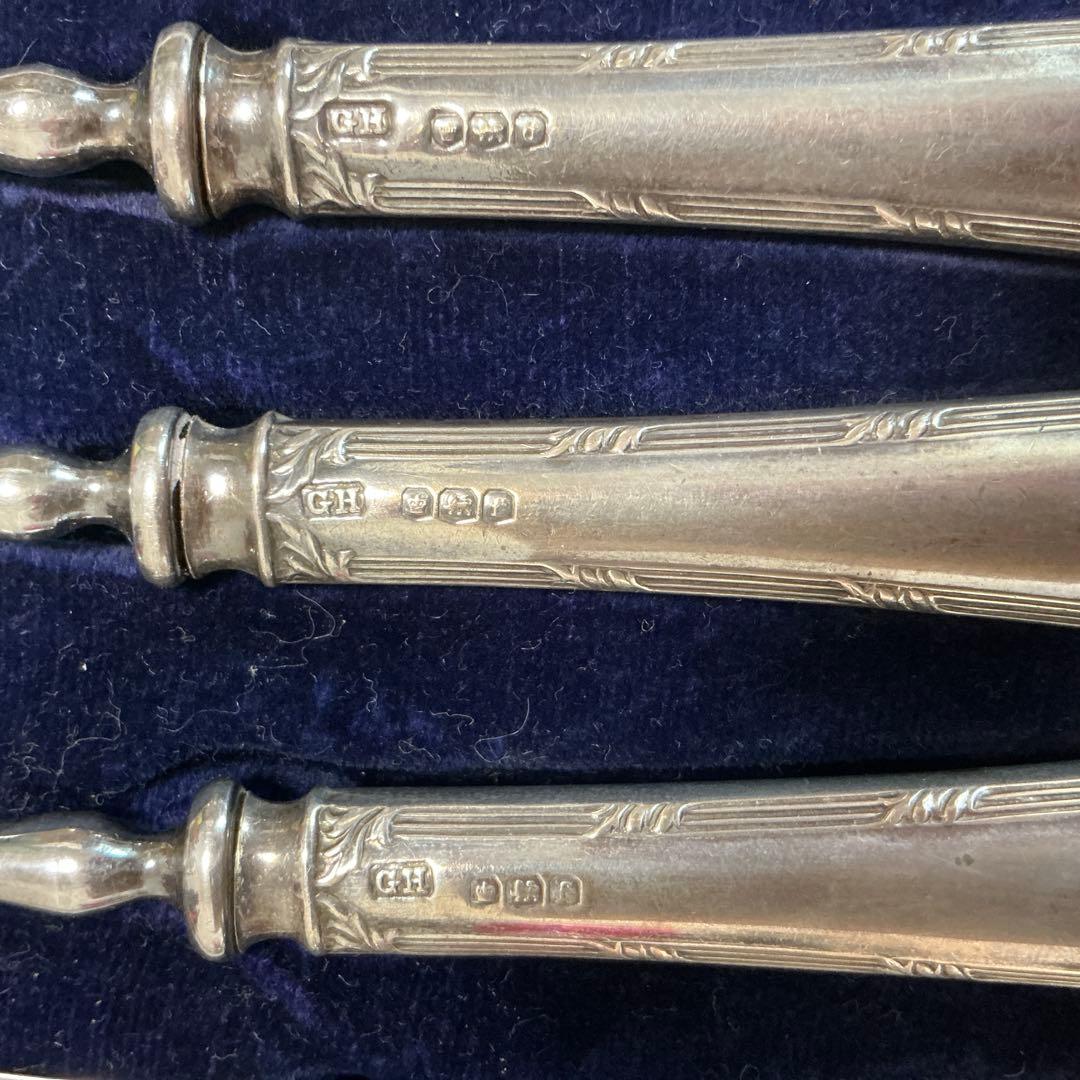 純銀持ち手の英国カトラリー12点　スターリングシルバー