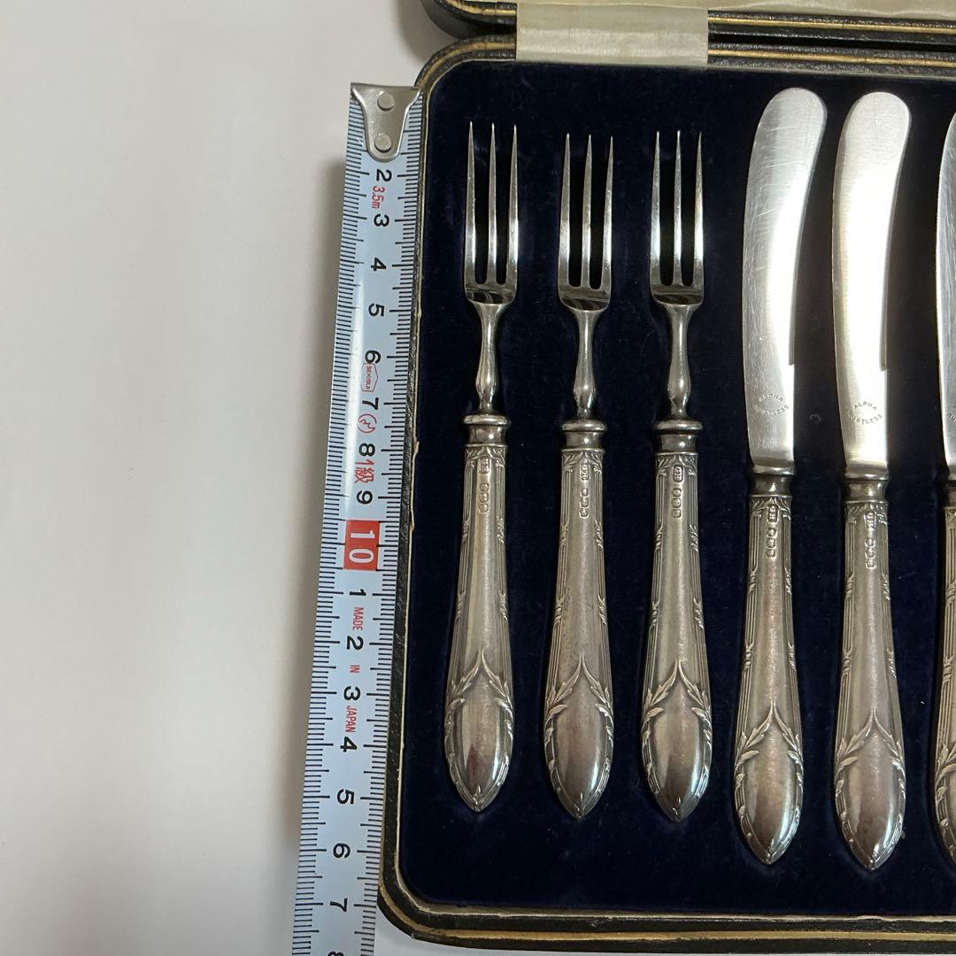 純銀持ち手の英国カトラリー12点　スターリングシルバー