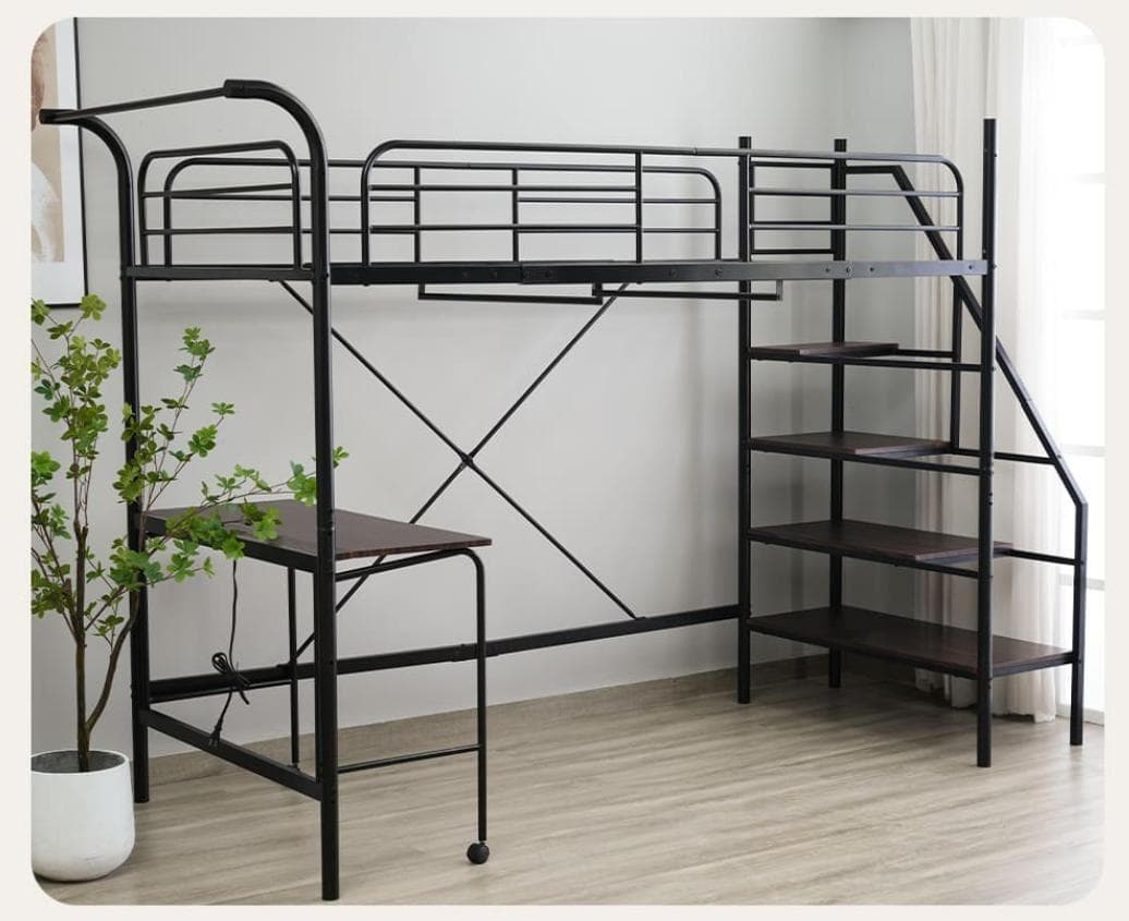 ロフトベッド シングル デスク付きコンセント付き 収納付き 耐荷重150kg