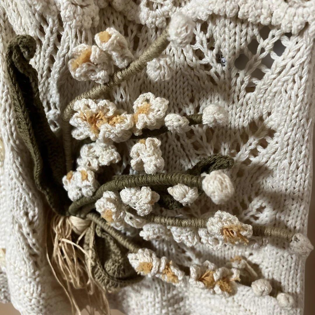 ビンテージ　ピンクハウス　透かし編みカーディガン 花飾り付き
