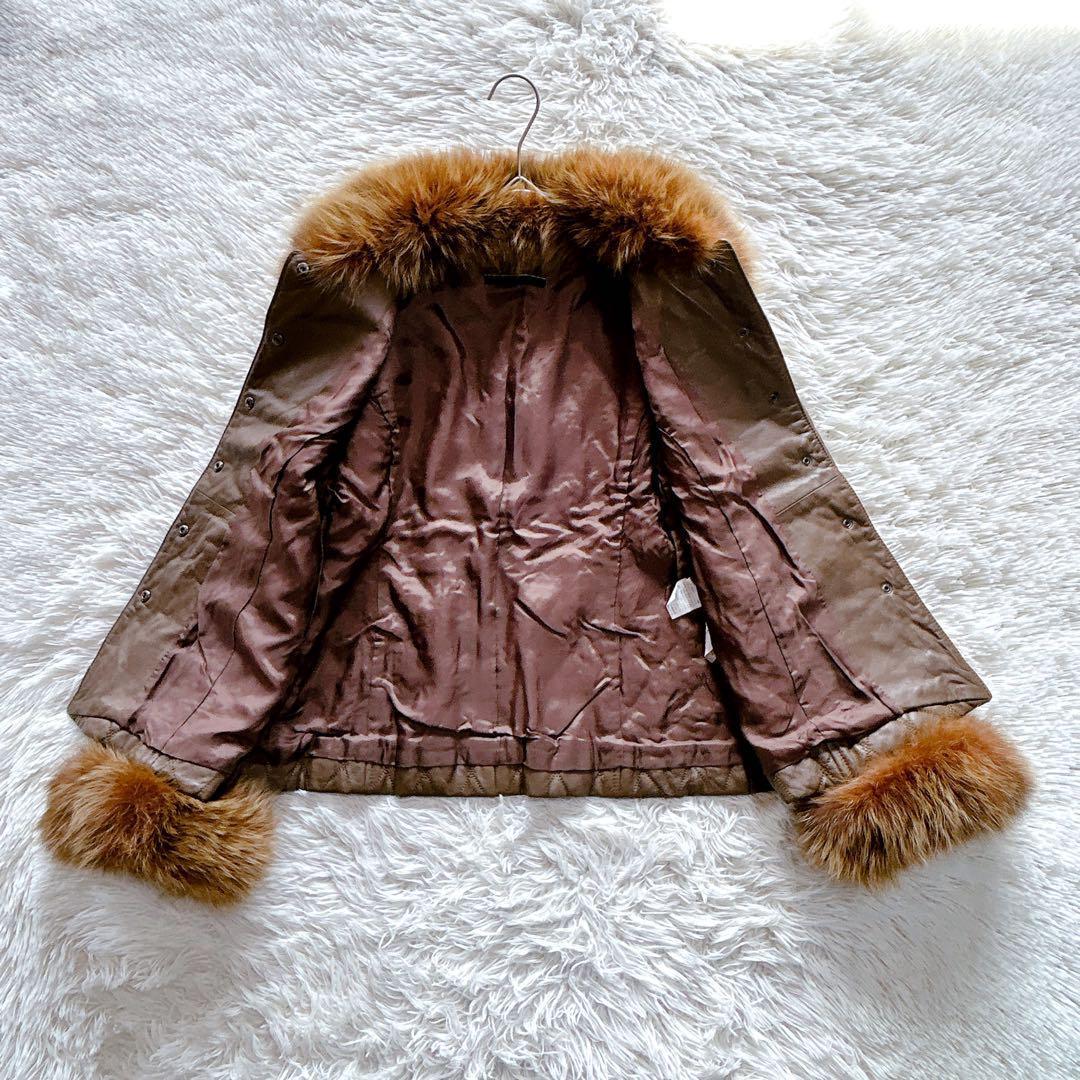 【極美品】レリアン　フォックスファー付きキルティングレザージャケット　9／M