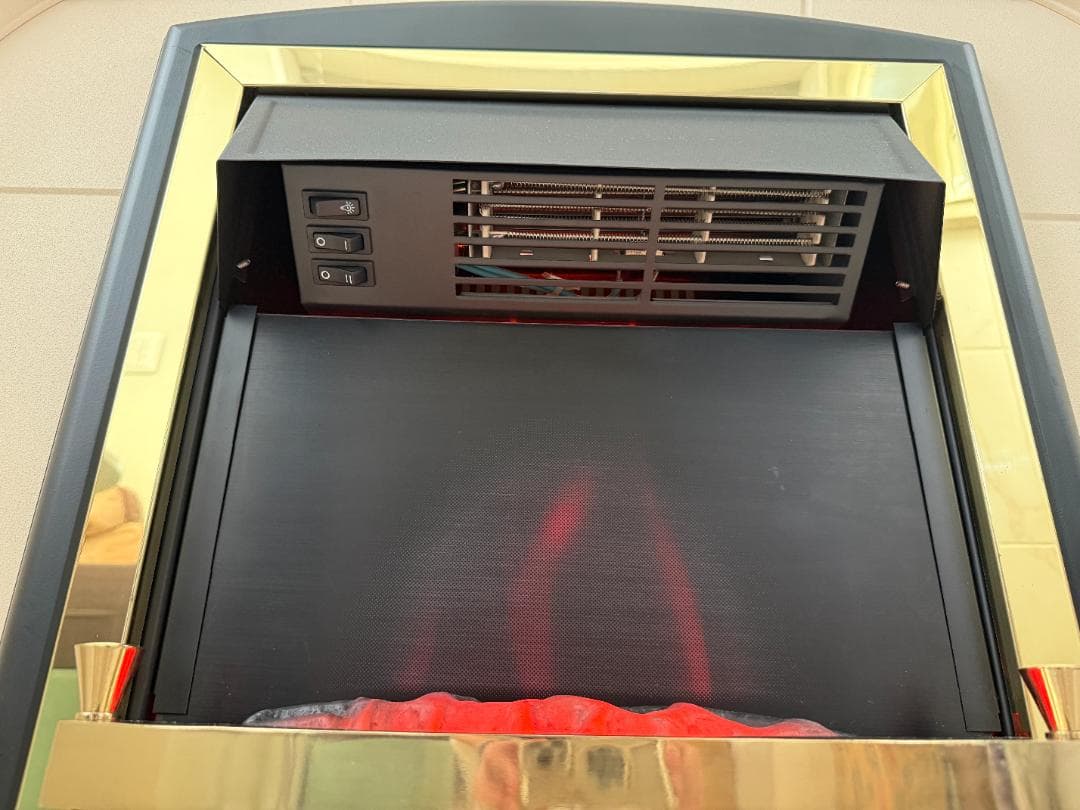 1点限り【美品】マントルピース 電気暖炉 擬似炎ヒーター付 石炭＆交換ランプ付