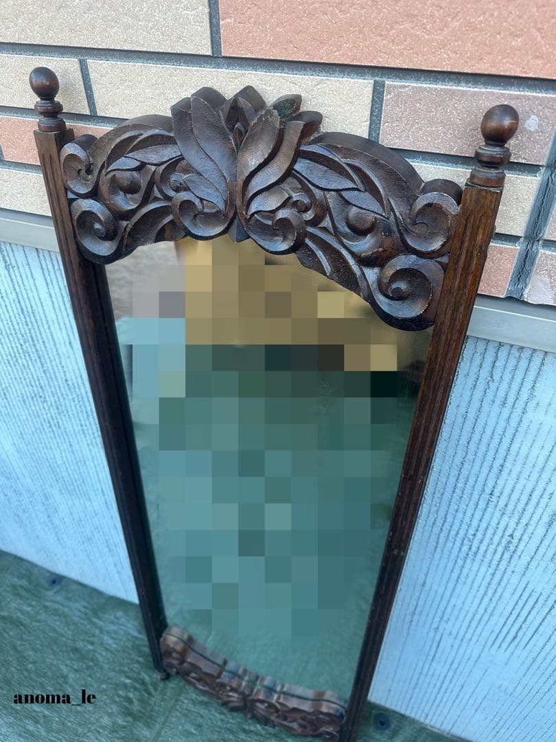 6002【壁掛けミラー】木製　鏡　姿見　hari　mirror　ヴィンテージ◎