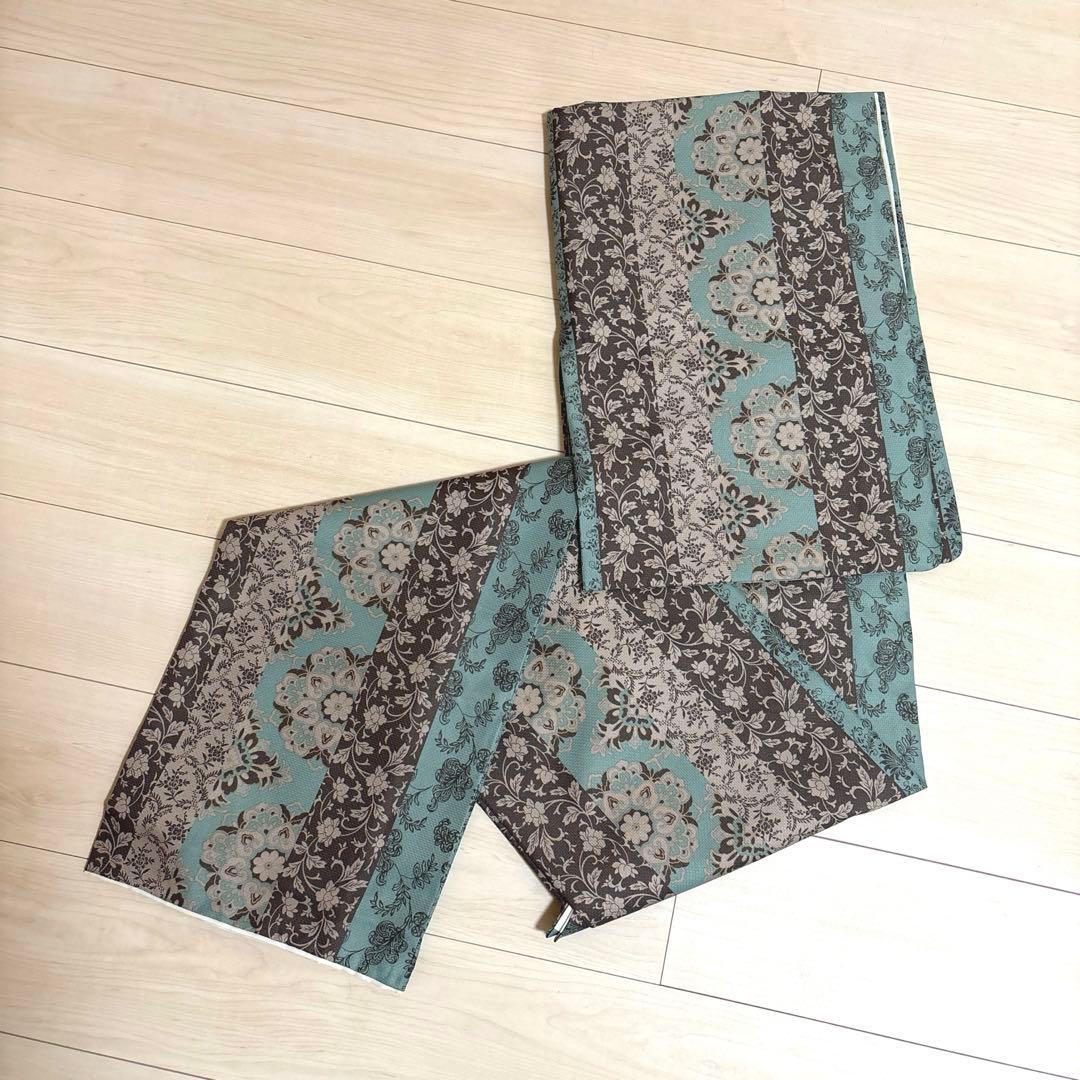 洗える着物 袷着物単品 「縞更紗　水色」 KIMONOMACHI オリジナル