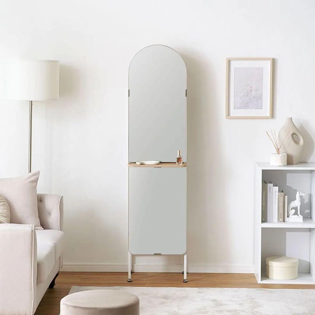 アーチ型全身鏡 自立式 収納付き [幅40.5]