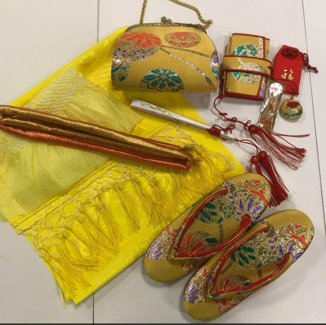 七五三　7歳女の子　着物セット　秋桜　華やか赤　山吹色　桜　緑に手鞠柄