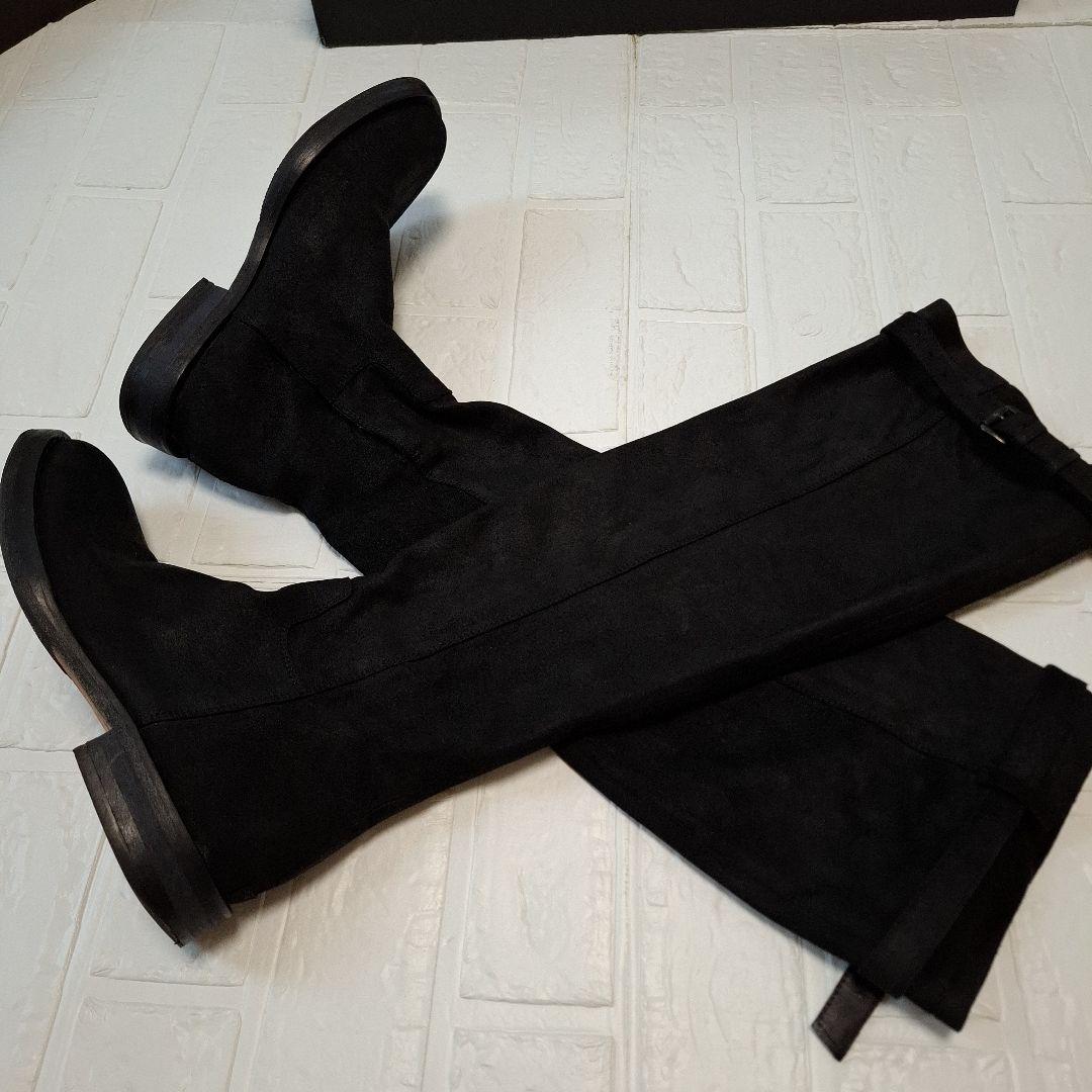 アンドゥムールメステール 黒36.5 スエード ニーハイブーツ バックル付き