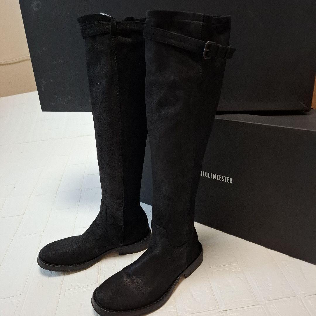 アンドゥムールメステール 黒36.5 スエード ニーハイブーツ バックル付き
