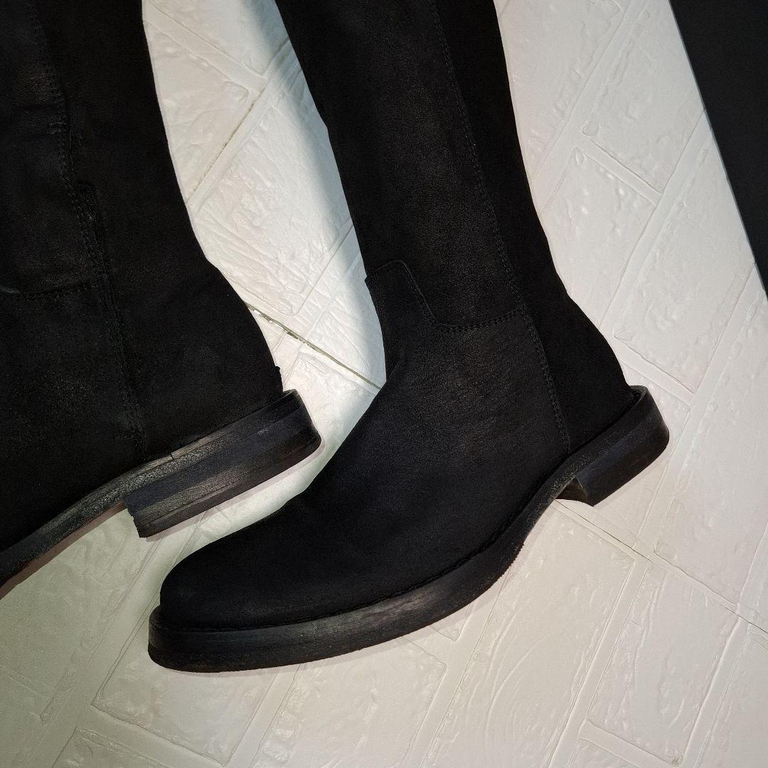 アンドゥムールメステール 黒36.5 スエード ニーハイブーツ バックル付き