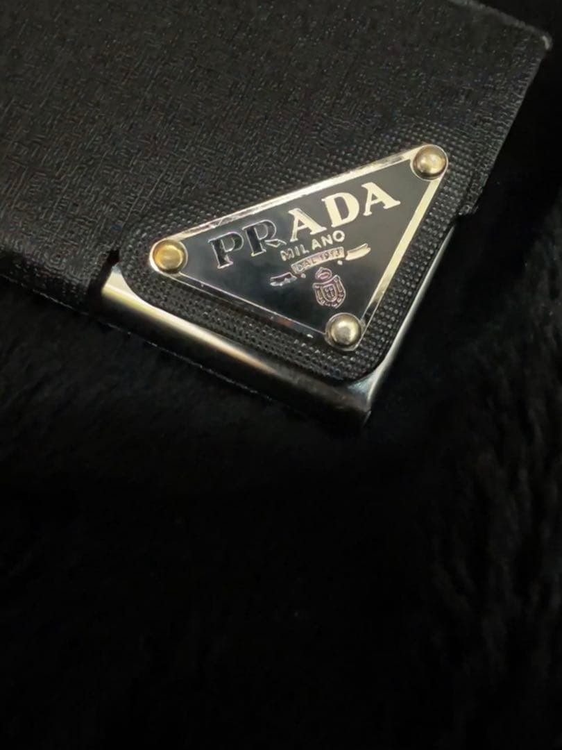 め*様 #*_様 PRADA 名刺入れ プラダ 黒 スエード シルバー