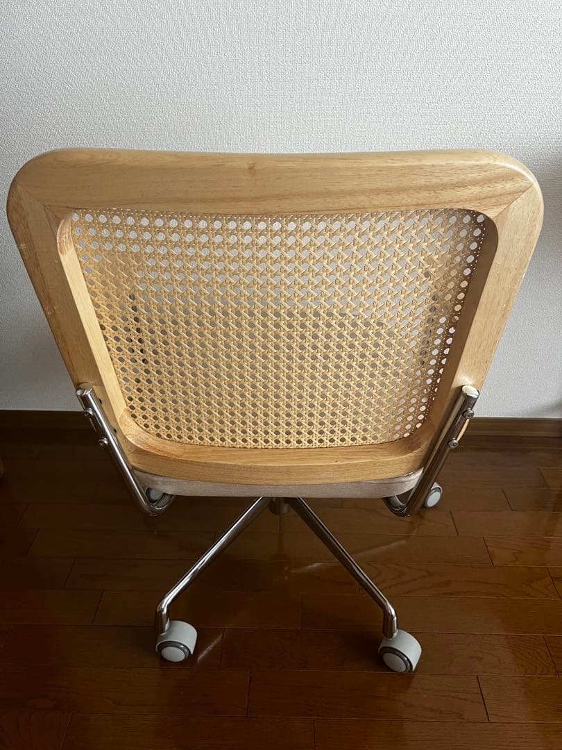 LOWYA ロウヤ　ラタン調デスクチェア　ワークチェア　キャスター付き　ベージュ