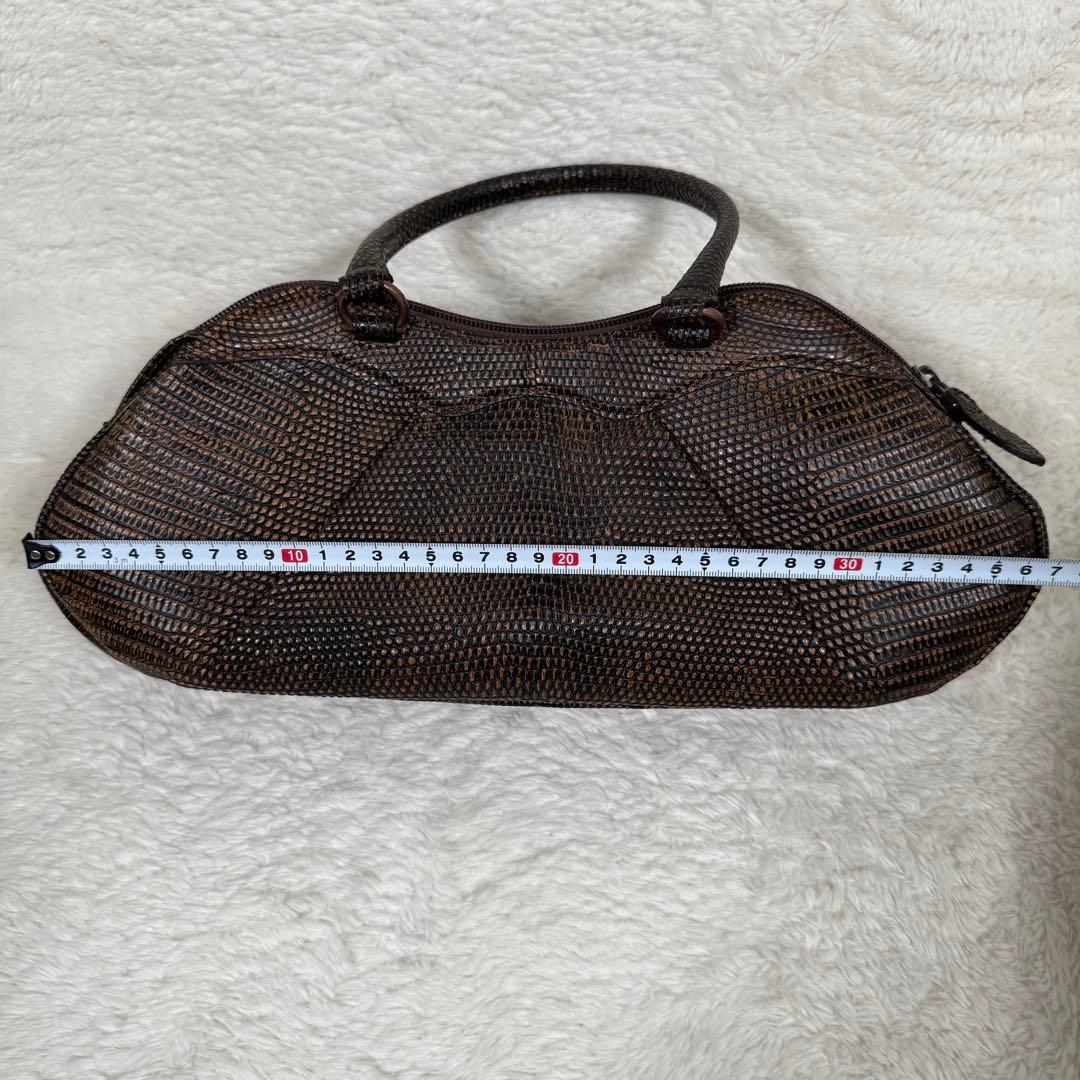 【美品】JRAタグ付 リザード 本革 ハンドバッグ ブラウン 茶 ヴィンテージ