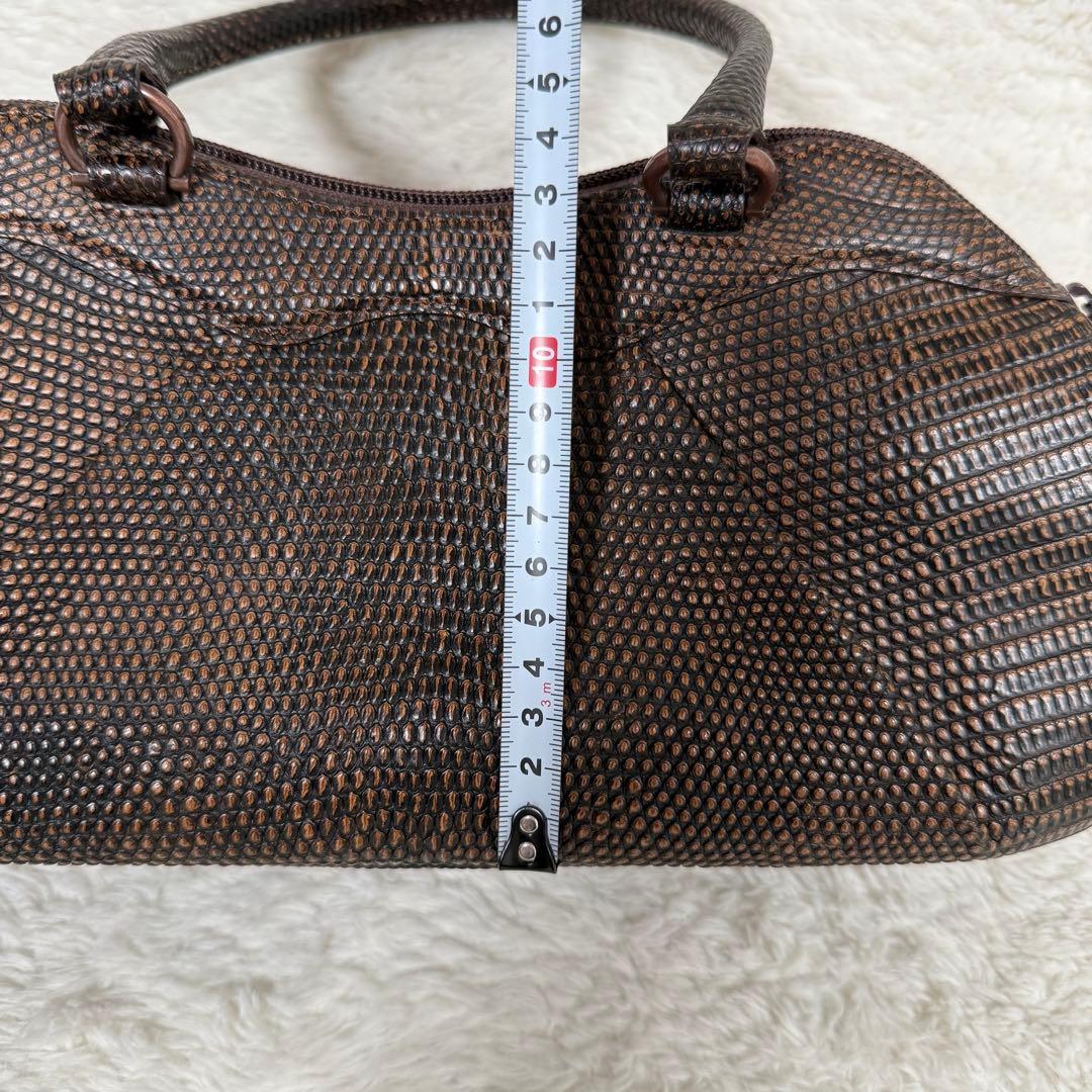 【美品】JRAタグ付 リザード 本革 ハンドバッグ ブラウン 茶 ヴィンテージ