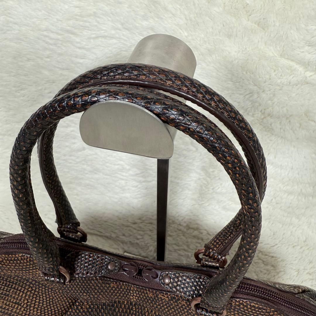 【美品】JRAタグ付 リザード 本革 ハンドバッグ ブラウン 茶 ヴィンテージ