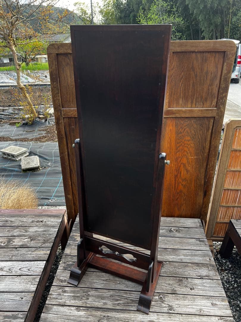 松本民芸家具 姿見 スタンドミラー 透かし彫り 民藝家具 定価12万円