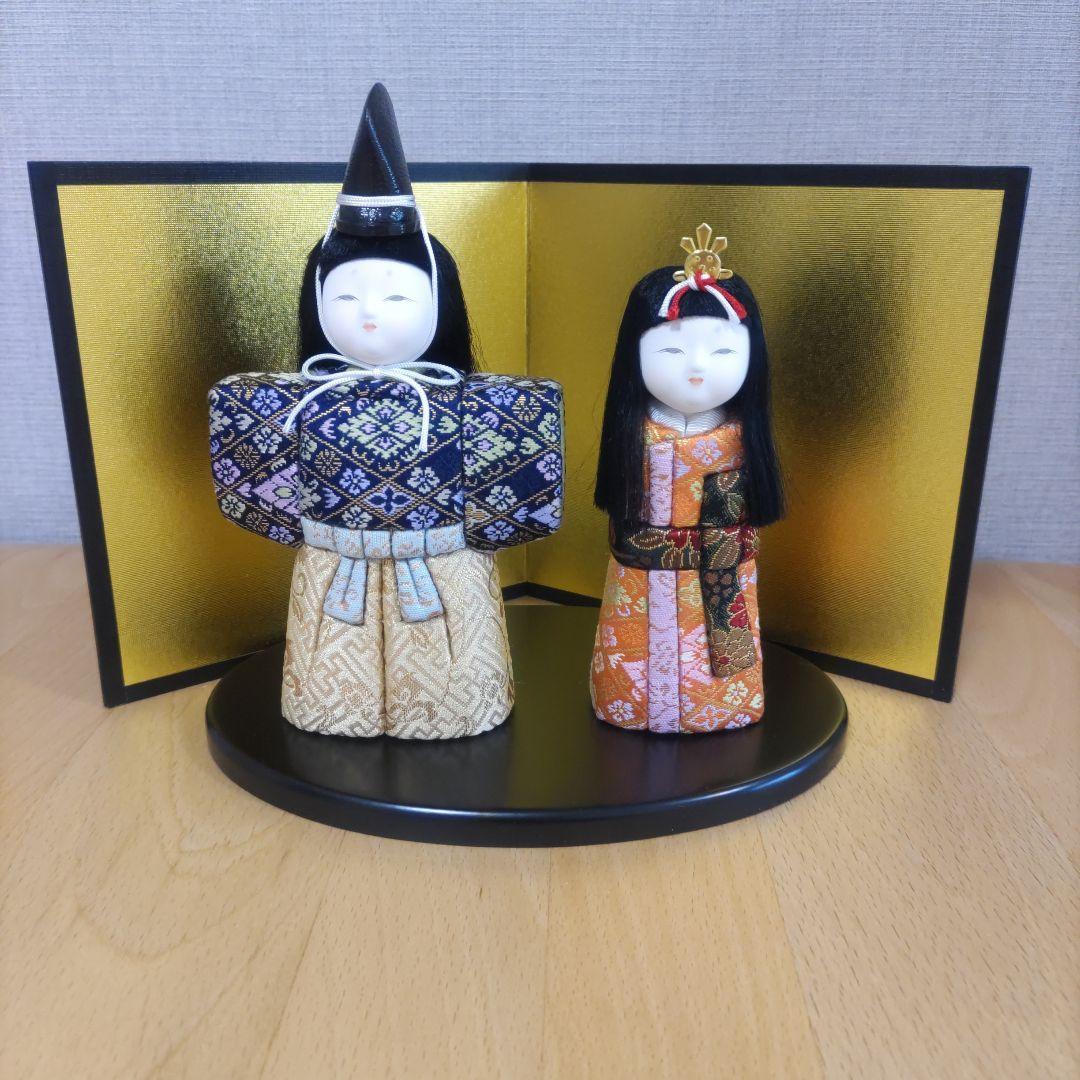 雛人形　立ち雛飾り　木目込人形　台＆屏風付き！